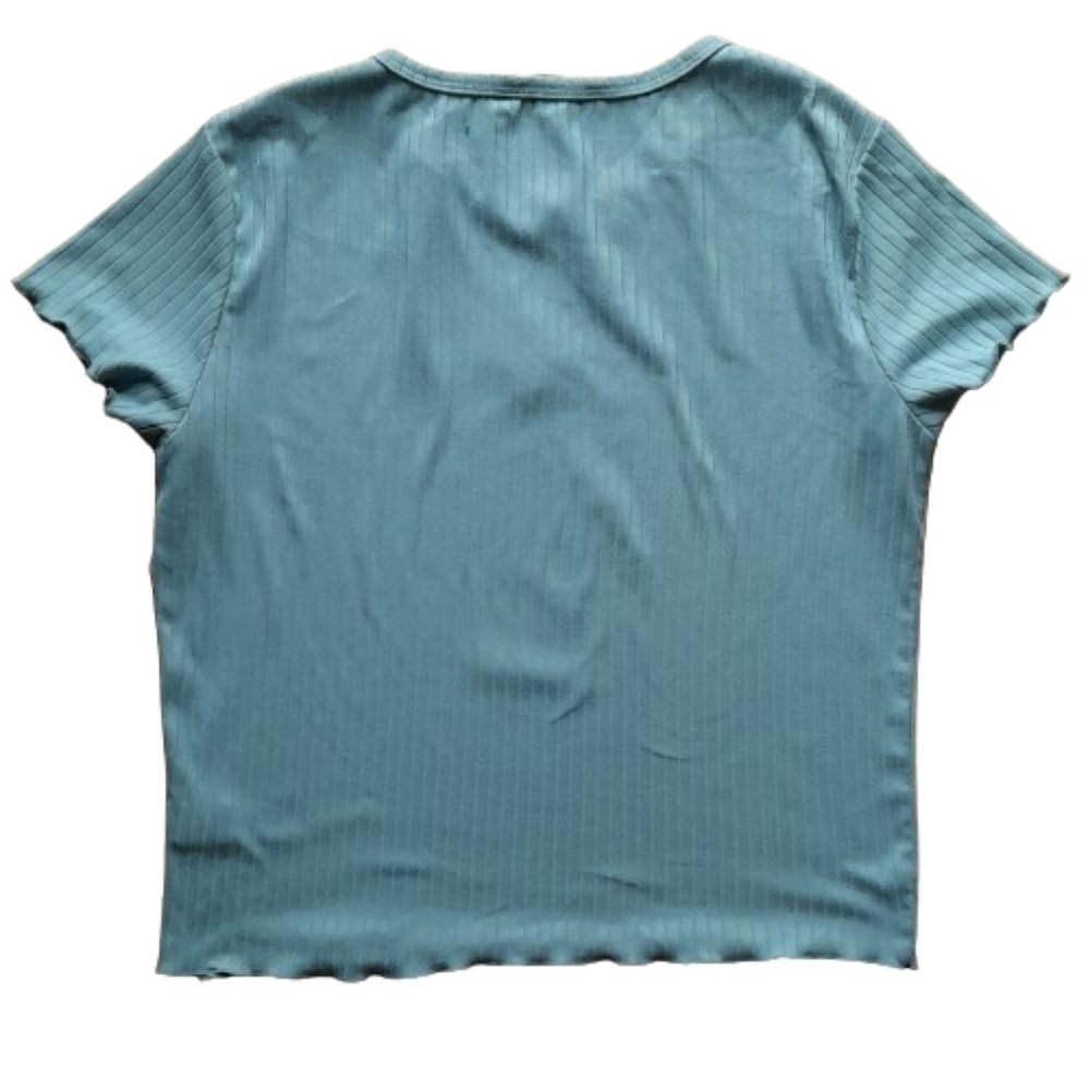 Bluenotes Short Sleeve Ribbed Knit Embroidered Lettuce Edge Green Women's Medium - Picture 3 of 8